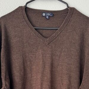J.Crew Italian Merino Wool V-Neck Sweater‎ Mens XL Brown Long Sleeve